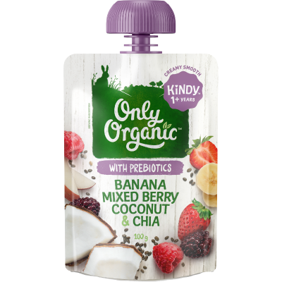 Only Organic Banana Mixed Berry Coconut & Chia Kindy 1+ Years 100g