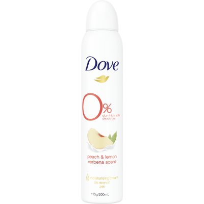 Dove Peach & Lemon Verbena Scent 0% Aluminium Salts Deodorant 200ml