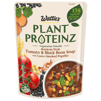 Wattie's Plant Proteinz Mexican Style Tomato & Black Bean Soup With Corn & Smoked Paprika 330g
