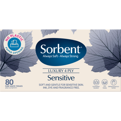 Sorbent Luxury Sensitive 4 Ply Facial Tissues 80pk