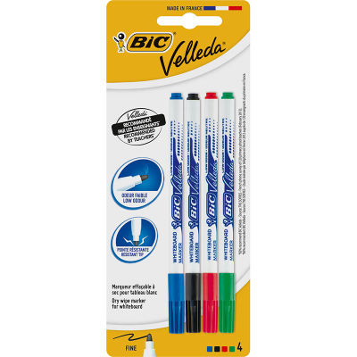 Bic Velleda Fine Whiteboard Markers 4pk