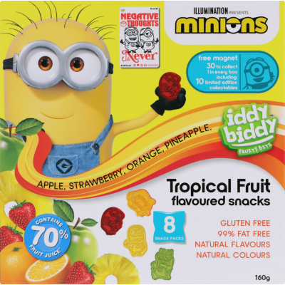 Iddy Biddy Despicable Me 4 Tropical Fruit Flavoured Snacks 8 x 20g