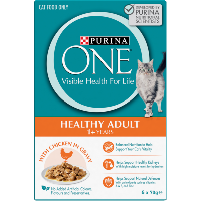 Purina ONE Chicken In Gravy Healthy Adult 1+ Years Cat Food 6pk