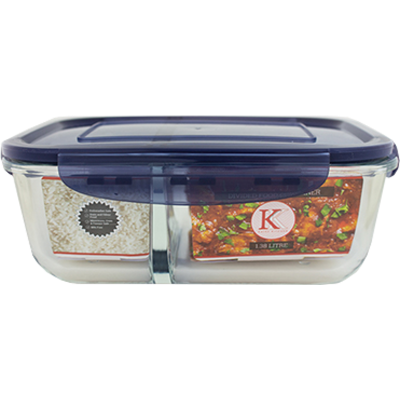 Kate's Kitchen Divided 1.38L Glass Storage Container 1pk