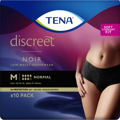 Tena Womens Medium Black Low Waist Incontinence Pads 10pk