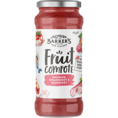 Barker's Rhubarb Strawberry & Raspberry Fruit Compote 355g