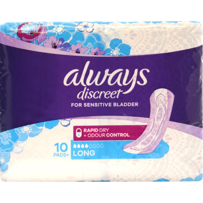 Always Discreet Long Sanitary Pads 10pk