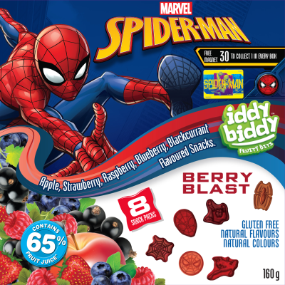 Iddy Biddy Marvel Spiderman Mixed Berry Flavoured Snacks 8 x 20g