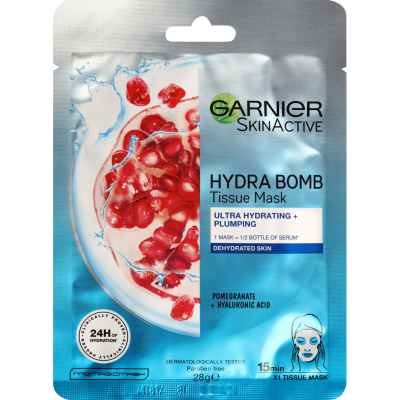 Garnier SkinActive Pomegranate + Hyaluronic Acid Hydra Bomb Tissue Mask 28g