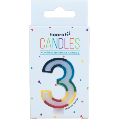 Hoorah Rainbow Numeral Birthday Candle No.3 1pk