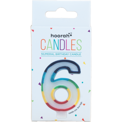 Hoorah Rainbow Numeral Birthday Candle No.6 1pk