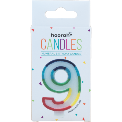 Hoorah Rainbow Numeral Birthday Candle No.9 1pk