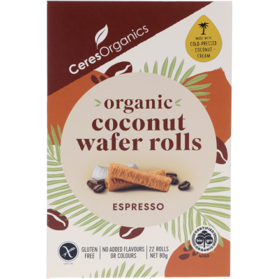 Ceres Organics Espresso Organic Coconut Wafer Rolls 80g