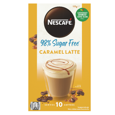 Nescafe 98% Sugar Free Caramel Latte Coffee Sachets 10 x 13.5g