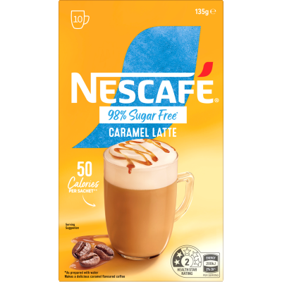 Nescafe 98% Sugar Free Caramel Latte Coffee Sachets 10 x 13.5g