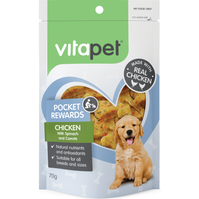 VitaPet Pocket Rewards Chicken With Spinach & Carrots Dog Treats 70g