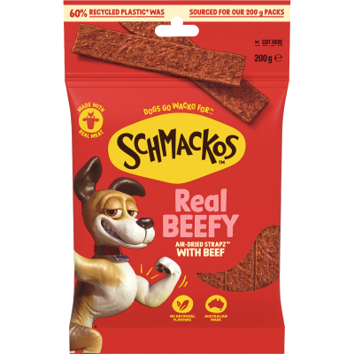 Schmackos Real Beefy Air-Dried Strapz Dog Treats 200g