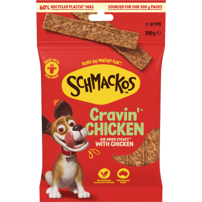Schmackos Cravin' Chicken Air-Dried Strapz Dog Treats 200g