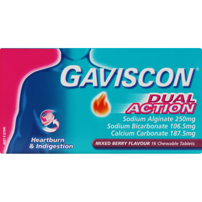 Gaviscon Dual Action Mixed Berry Heartburn & Indigestion Relief Chewable Tablets 16pk