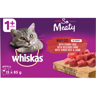 Whiskas So Meaty Cuts In Gravy Wet Cat Food Pouches 15 x 85g