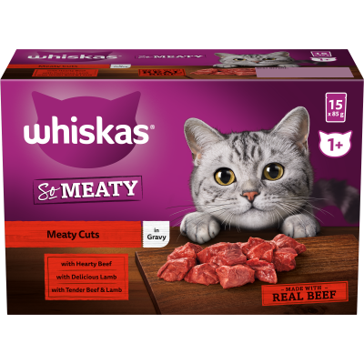 Whiskas So Meaty Cuts In Gravy Wet Pouches Cat Food 1.275kg
