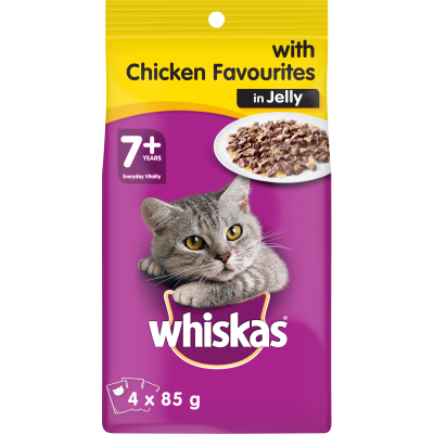 Whiskas Senior Chicken Favourites In Jelly Wet Cat Food Pouches 4 x 85g