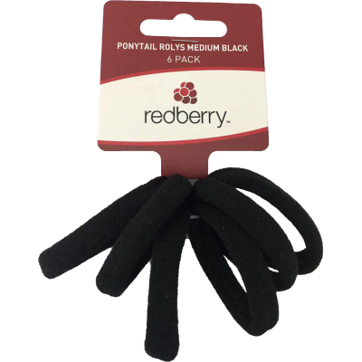 Korbond Redberry Ponytail Rolys Medium Black 6pk