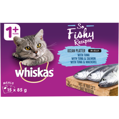 Whiskas So Fishy Recipes Ocean Platter In Jelly Wet Cat Food Pouches 15 x 85g