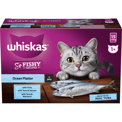 Whiskas So Fishy Recipes Ocean Platter In Jelly Wet Pouches Cat Food 1.275kg