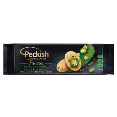 Peckish Fancies Zingy Jalapeno Chilli & Cheddar Premium Flavoured Rice Crackers 90g
