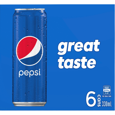 Pepsi Soft Drink Cans 6 x 330ml