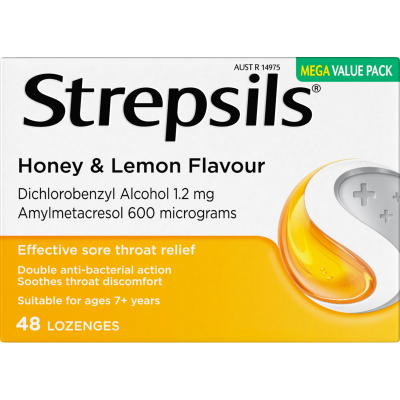 Strepsils Honey & Lemon Flavour Sore Throat Relief Lozenges 48pk