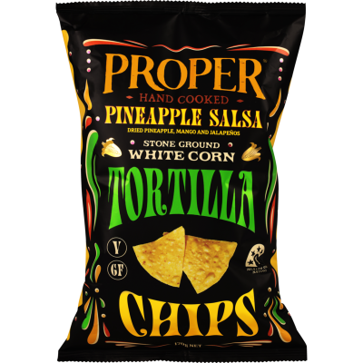 Proper Crisps Hand Cooked Pineapple Salsa Stone Ground White Corn Tortilla Chips 170g