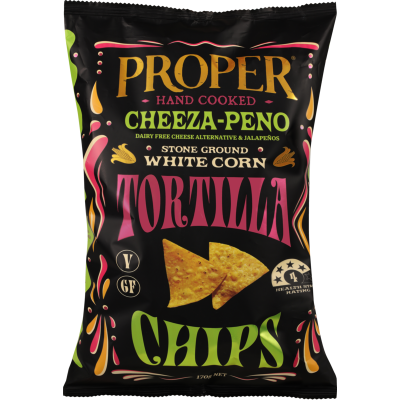 Proper Crisps Hand Cooked Cheeza-Peno Stone Ground White Corn Tortilla Chips 170g