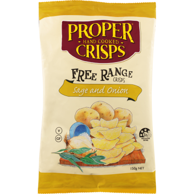 Proper Crisps Sage & Onion Free Range Hand Cooked Potato Crisps 150g