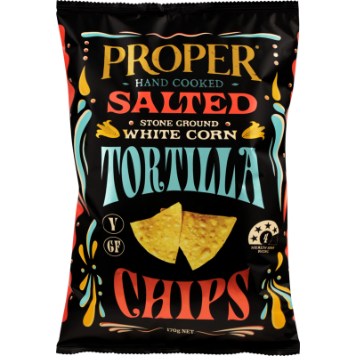 Proper Crisps Hand Cooked Salted Stone Ground White Corn Tortilla Chips 170g