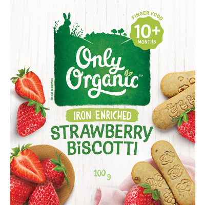 Only Organic Strawberry Biscotti 10+ Months Finger Food 100g