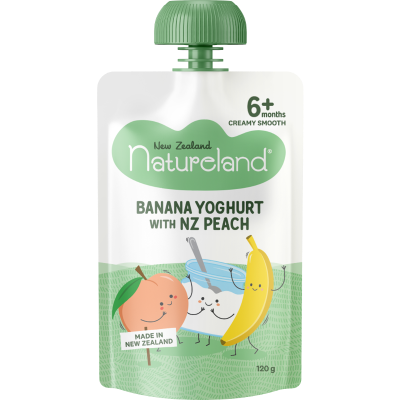 Natureland Banana Yoghurt With NZ Peach 6+ Months Creamy Smooth 120g