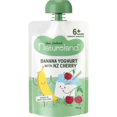 Natureland Banana Yoghurt With NZ Cherry 6+ Months Creamy Smooth 120g