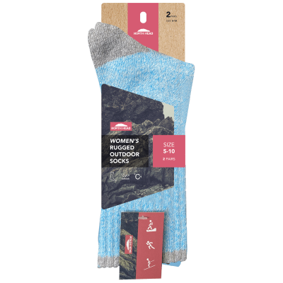 North Head Women's Rugged Outdoor Socks Size 5-10 2pk
