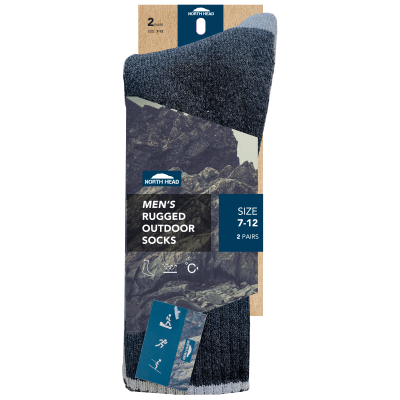 North Head Men's Rugged Outdoor Socks Size 7-12 2pk