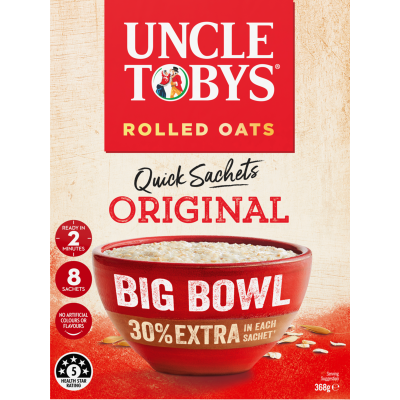 Uncle Tobys Oats Original Big Bowl Quick Sachets 368g