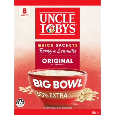 Uncle Tobys Oats Original Big Bowl Quick Sachets 368g