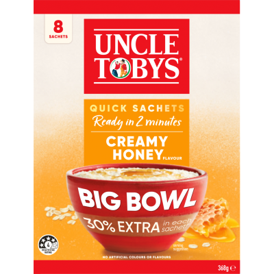 Uncle Tobys Oats Creamy Honey Flavour Big Bowl Quick Sachets 368g
