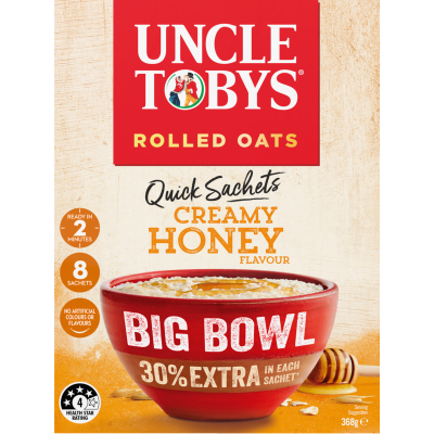 Uncle Tobys Oats Creamy Honey Flavour Big Bowl Quick Sachets 368g