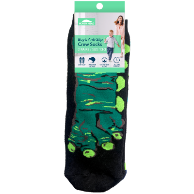 North Head Boy's Anti-Slip Crew Socks Size 13-3 1pk