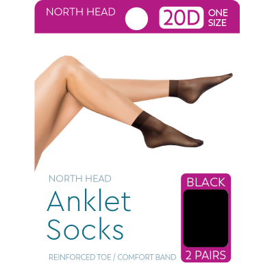 North Head Black 20 Denier Anklet Socks 2pk