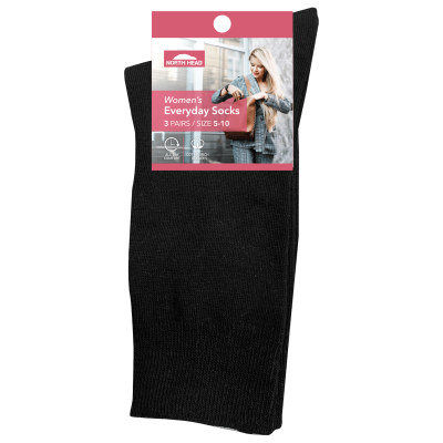 North Head Women's Everyday Black Socks Size 5-10 3pk