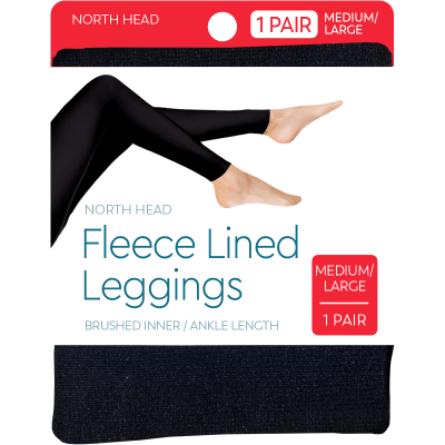 North Head Black Fleece Lined Leggings Medium/Large 1pk