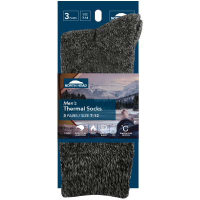 North Head Men's Thermal Socks Size 7-12 Assorted 3pk